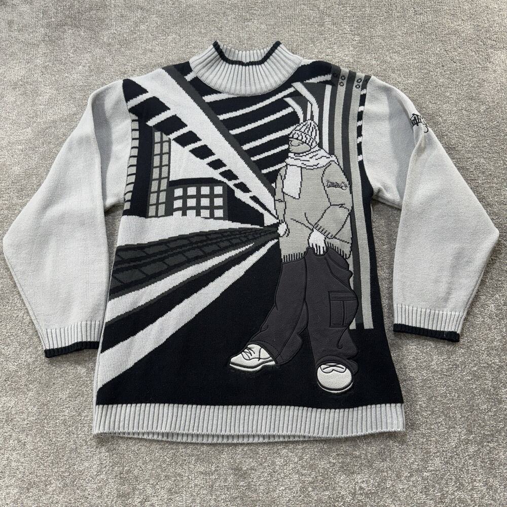 VTG Southpole Mens L Knit‎ Sweater Y2K Hip Hop Graphic Graffiti Streetwear Korea